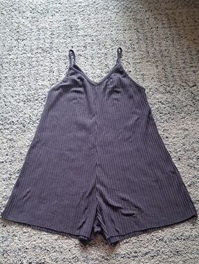 BUCKETLIST Women's Ribbed V-Neck Sleep Romper in Dark Gray